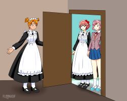  alisa_(everlasting_summer) doki_doki_literature_club empty_eyes everlasting_summer femsub floonasif happy_trance maid maid_headdress natsuki_(doki_doki_literature_club) orange_hair pink_hair sayori_(doki_doki_literature_club) school_uniform 