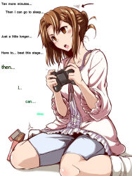 ayako_mitsuzuri bellchan_(manipper) brown_hair drool empty_eyes fate/stay_night fate_(series) game_controller kneeling manip open_mouth socks tech_control text video_game