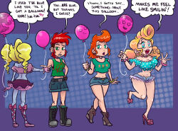  ass_expansion balloon before_and_after bimbofication blonde_hair brain_drain breast_expansion comic female_only femsub happy_trance mr-dna original red_hair text transformation 