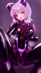  alternate_hair_color bodysuit cat_ears collar corruption erect_nipples green_eyes groping latex looking_at_viewer maguro27 misti_rockwell_(lilpenpusher) nipples original panting source_request spread_legs tongue_out white_hair 