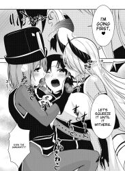 aphrodisiac artist_request character_request demon_girl empty_eyes femsub heart huge_breasts licking long_hair monochrome priest short_hair tagme tongue translated yuusha-kun_wa_tabidatenai