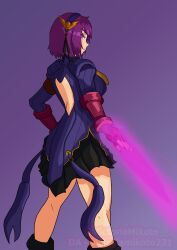  absurdres artist_request athena_asamiya bodysuit boots bracers corruption crossover dress empty_eyes enemy_conversion gauntlets hairband king_of_fighters nail_polish purple_eyes purple_hair shadaloo_dolls short_hair shoulder_pads skirt street_fighter tie victoriamikoto watermark 