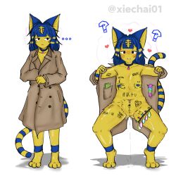  animal_crossing ankha_(animal_crossing) barefoot body_writing cat_girl drool empty_eyes female_only femsub nintendo pussy_juice tagme xiechai01 yellow_skin 