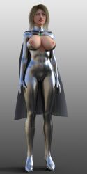 3d blonde_hair breasts breasts_outside dc_comics female_only fembot femsub graybot high_heels kara_zor-el large_breasts open_clothes robot robotization solo super_hero supergirl superman_(series) theheckle whitewash_eyes