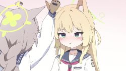 ahoge animated blonde_hair blue_archive blue_eyes blush braid brown_hair choker confused female_only femdom femsub fox_ears fox_girl gloves halo kurumi_(blue_archive) long_hair otogi_(blue_archive) pendulum school_uniform shiratos simple_background video 