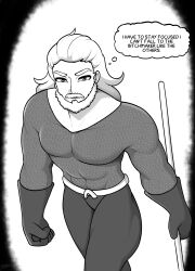 abarus aquaman beard clothed dc_comics dialogue english_text male_only monochrome super_hero text weapon