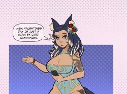  animated animated_gif arms_behind_back arrow bimbofication black_sclera blue_eyes blue_hair border bouncing_breasts breast_expansion breasts breasts_outside cleavage final_fantasy_xiv flower_in_hair heart heart_eyes huge_breasts jakalovid large_lips leotard lip_expansion lipstick long_hair makeup nipples original phone red_lipstick simple_background smile squishy_(iplaygameshere) symbol_in_eyes tagme tattoo valentine's_day wolf_girl 