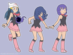  alternate_hairstyle before_and_after blue_eyes blue_hair boots dawn femsub gastly ghost hat knee-high_boots long_hair nintendo pokemon pokemon_(creature) pokemon_diamond_pearl_and_platinum possession rhaokja scarf short_hair 