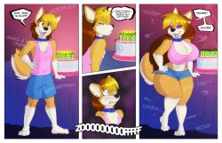  before_and_after bimbofication breasts cleavage comic dracojeff feminization furry huge_breasts magic midriff text thick_thighs transformation transgender 