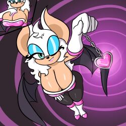  bat_girl bat_wings breasts cleavage eyeshadow female_only femdom furry heart high_heels huge_breasts large_breasts large_hips lipstick long_hair looking_at_viewer makeup naughty_smile pendulum pov pov_sub roguesmut rouge_the_bat seductive_smile smile solo sonic_the_hedgehog_(series) spiral thighs white_hair wings wink 