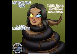 avatar_the_last_airbender black_hair coils dark_skin dialogue femsub kaa kaa_eyes katara maledom open_mouth ordeper_arts snake tagme