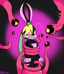 androgynous androgynous_dom blonde_hair bondage bunny_girl coils crotch_rub dr._chaos eye_beams femsub furry glowing glowing_eyes hypnotic_eyes lexi_bunny loonatics_unleashed resisting tentacles torn_clothes unhappy_trance