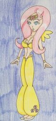 absurdres arm_bands breasts cleavage dancer empty_eyes expressionless female_only femsub fluttershy large_breasts long_hair my_little_pony open_mouth personification pink_hair punisher2006 solo standing standing_at_attention traditional wings