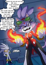 alternate_costume blaze_the_cat breasts corruption dialogue dr_eggman english_text evil_smile femsub flame furry glasses gloves goggles goggles_on_head happy_trance hexside large_breasts maledom possession silver_the_hedgehog sonic_the_hedgehog_(series) speech_bubble text tight_clothing yellow_eyes