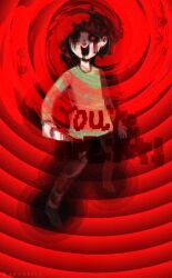 chara_(undertale) drawkill drool femdom glowing glowing_eyes knife looking_at_viewer manip nightmare_fuel pov pov_sub red_eyes spiral text undertale waverun_(manipper) weapon