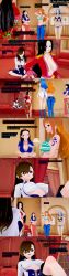  3d absurdres bikini_top black_eyes black_hair blue_eyes blue_hair boa_hancock brown_hair closed_eyes clothed cyanstargazer dialogue english_text female_only femdom femsub jeans long_hair multiple_girls multiple_subs nami_(one_piece) nefertari_vivi nico_robin one_piece orange_eyes orange_hair princess purple_eyes royalty text 