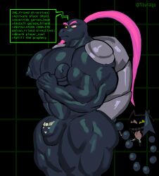  abs alternate_color_scheme armor beard bulge cat clothed deltarune dronification drool english_text erect_nipples eye_color_change friend_(deltarune) furry gerson_boom male_only maledom malesub muscle_boy nipples null_bulge open_mouth pink_hair pink_sclera slit_pupils speech_bubble standing standing_at_attention tagme tail text tiburalgo tongue tongue_out turtle_boy yellow_sclera 