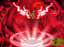  alternate_color_scheme alternate_costume armor blood butcher corruption crossover dark_skin dc_comics glowing glowing_eyes green_lantern_(series) horns lightning_(total_drama) male_only malesub mask possession red_eyes red_lantern skull1045fox super_hero text total_drama weapon western 