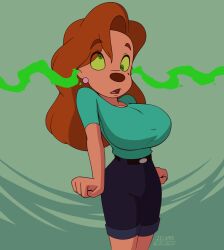  animated animated_gif clothed female_only femsub furry goof_troop green_eyes huge_breasts open_mouth roxanne_(goof_troop) solo zelamir 