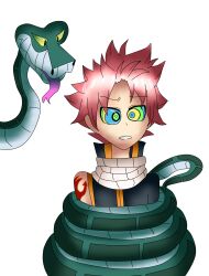  billcipherspuppet black_background coils disney fairy_tail hypnotic_eyes kaa kaa_eyes male_only malesub natsu_dragneel open_mouth pink_hair simple_background snake the_jungle_book 