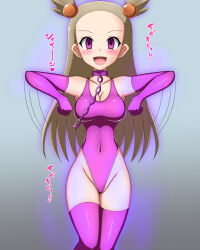 breasts chains chicken_dance chicken_pose dancing female_only femsub hair_ornament happy_trance jasmine leotard long_hair mantra mochi_dance nintendo pokemon pokemon_gold_silver_and_crystal purple_eyes sansiki03 text twintails