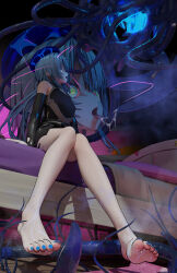  3d arknights barefoot cellnucleus drool feet gloves hat hypnotic_eyes hypnotic_tentacle jellyfish kaa_eyes malesub mizuki_(arknights) open_mouth solo steam sweat tentacles toenail_polish tongue_out 
