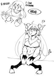 after_sex ahoge animal_ears artoria_caster_(fate) artoria_pendragon blush breast_expansion breasts cleavage clinickcase comic confused consensual corruption demon demon_girl dialogue embarrassed english_text eyebrows_visible_through_hair fate/grand_order fate_(series) femdom futasub glasses goat_girl goddess greyscale heart hooves horns jacques_de_molay_(foreigner) large_breasts midriff monochrome navel preview scared short_hair shub-niggurath simple_background smile speech_bubble surprised sweat tail text transgender twintails very_long_hair white_background