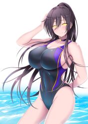  black_hair blush breasts choker cleavage female_only femsub happy_trance icontrol_(manipper) large_breasts long_hair looking_at_viewer manip moo_yoshio one-piece_swimsuit ponytail pool sakuya_shirase smile solo spiral_eyes swimsuit symbol_in_eyes the_idolm@ster the_idolm@ster:_shiny_colors water 