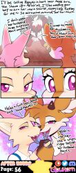 absurdres aggretsuko artifact_the_fox chair cheating clothed comic corruption deer_girl dialogue drool evil_smile eyelashes femsub fenneko_(aggretsuko) fox_boy fox_girl french_kiss furry glowhorn group_sex heart horns kissing looking_at_viewer maledom office open_mouth orange_eyes original pink_eyes red_hair sanrio sex sharp_teeth shirt simple_background smile smug table tongue tongue_out tsunoda_(aggretsuko) white_hair