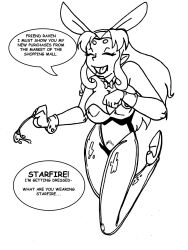  alien alien_girl alternate_costume breasts bunny_ears bunnysuit corset crazycowproductions cuffs dc_comics fake_animal_ears female_only femsub greyscale happy_trance large_breasts lineart long_hair pantyhose pendulum starfire super_hero teen_titans text 