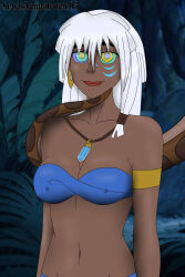  atlantis_the_lost_empire chin_hold disney happy_trance kaa kaa_eyes kida_(atlantis_the_lost_empire) snake standing standing_at_attention tattoo the_jungle_book white_hair 