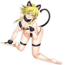 akame_ga_kill! all_fours animal_ears blonde_hair breasts cat_ears cat_girl cat_pose empty_eyes female_only femsub happy_trance large_breasts leone open_mouth pet_play tail topless