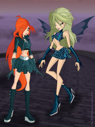  alternate_costume bloom_(winx_club) boots choker evil_smile expressionless fairy femdom femsub fingerless_gloves fitzoblong gloves green_hair high_heels knee-high_boots long_hair long_nails opera_gloves orange_eyes orange_hair selina_(winx_club) skirt smile spiral_eyes symbol_in_eyes very_long_hair wings winx_club witch 