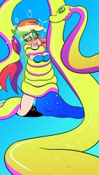 absurdres blush breasts double_penis dress femsub hypnotic_eyes kaa_eyes large_breasts maledom multicolored_hair my_little_pony open_mouth original penis penken personification pussy_juice rainbow_dash rainbow_hair snake