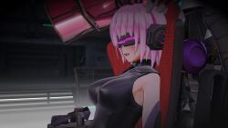 3d armor cables chair custom_maid_3d_2 dazed fate/grand_order fate_(series) happy_trance mashu_kyrielight open_mouth orutzu purple_hair restrained short_hair solo tubes visor