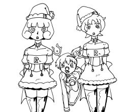  anabel christmas collar crazycowproductions dazed femsub greta_(pokemon) greyscale happy_trance hat kneeling misty monochrome nintendo pet_play pokemon pokemon_red_green_blue_and_yellow pokemon_ruby_sapphire_and_emerald santa_hat short_hair spiral_eyes standing standing_at_attention symbol_in_eyes team_rocket thighhighs 