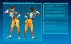  absurdres brown_hair clothed goggles leggings overwatch text tracer unlikely 