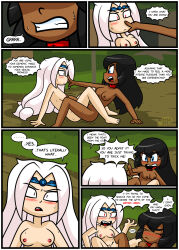 caption collar comic crown dark_skin female_only long_hair nude nun white_hair witch xierra099 yuri