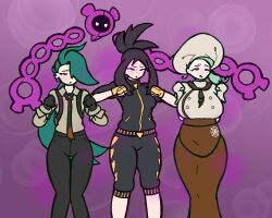  androgynous_dom aura aware black_hair breasts chicken_pose clothed dancing dendra_(pokemon) diddlesdoodles eye_color_change femsub floating green_hair hair_covering_one_eye harem hat katy_(pokemon) long_hair malignant_chain milf mochi_dance multiple_girls multiple_subs nintendo pecharunt pokemon pokemon_(creature) pokemon_scarlet_and_violet ponytail possession purple_eyes rika_(pokemon) short_hair very_long_hair white_eyes 