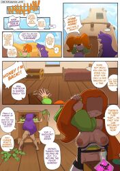  _(so_rexy) cleavage comic corruption elf_ears erect_nipples evil_smile genie holly_lingerbean hypnotic_light large_breasts memory_alteration nude nudiedoodles potion purple_hair shantae shantae_(series) topless undressing 