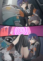 bangboo_(zenless_zone_zero) belle_(zenless_zone_zero) blue_hair comic empty_eyes femsub hypnotic_screen maledom preview spiral tagme tech_control upskirt yamomo zenless_zone_zero