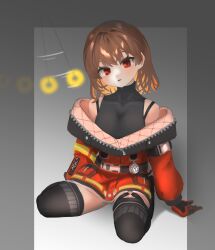  absurdres blush breasts brown_hair chaedambi clothed collarbone drool estelle_(eternal_return) eternal_return expressionless female_only femsub jacket kneeling large_breasts limp open_mouth pendulum red_eyes simple_background solo spread_legs thighhighs tight_clothing 