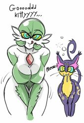  cyl4s dialogue drool femdom gardevoir hypnotic_eyes kaa_eyes liepard nintendo pokemon pokemon_(creature) pokemon_black_and_white sketch spiral text tongue tongue_out 