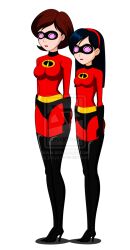  black_hair bodysuit boots brown_hair dead_source disney elastigirl expressionless femsub helen_parr high_heels jimryu long_hair mask milf mother_and_daughter open_mouth short_hair spiral_eyes standing standing_at_attention super_hero symbol_in_eyes the_incredibles thigh_boots thighhighs transparent_background violet_parr watermark western 