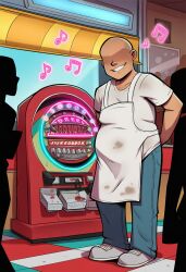    ai_art bald clothed english_text environmental_text evil_smile faceless faceless_male glowing hypnotic_audio hypnotic_music lily_clown_(generator) male_only music_player pants shoes smile solo sparkle standing tech_control text 