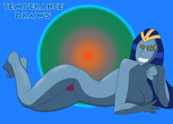 alien alien_girl blue_hair blue_skin bottomless breasts crown female_only femsub happy_trance jewelry large_breasts long_hair lying nude queen_rafflesia ring_eyes royalty smile solo space_pirate_captain_harlock temperancedraws topless