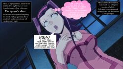 akiza_izinski caption cleavage femsub jamesf_(manipper) large_breasts long_hair manip open_mouth red_hair speech_bubble text thought_bubble trigger whitewash_eyes yu-gi-oh!