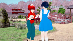  3d akane_tendo blue_hair empty_eyes femsub happy_trance large_breasts ranma_1/2 ranma_saotome_(female) red_hair slime sonrio12 text 