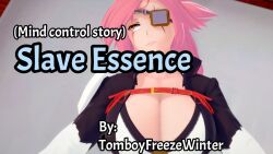  baiken brown_eyes clothed cover english_text eyepatch guilty_gear long_hair pink_hair scar text tomboyfreezewinter 