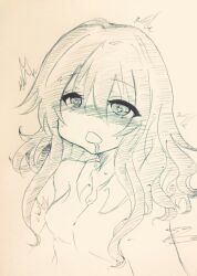 blush dazed drool female_only femsub heart heart_eyes long_hair original sketch symbol_in_eyes yudzuru